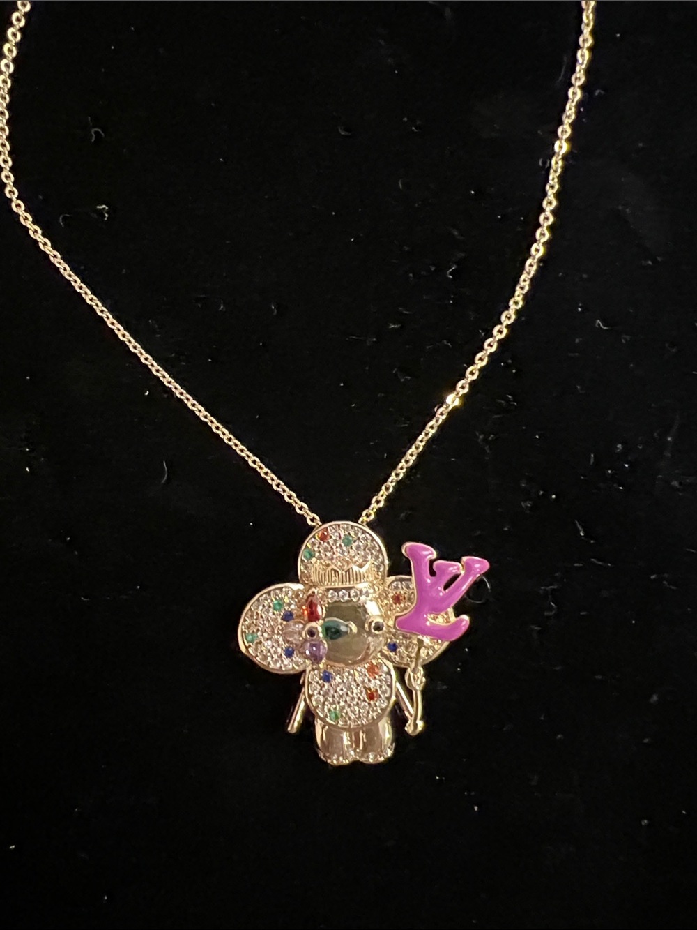 Gold Filled LV Multicolored Flower Vivienne Pendant Adjustable Necklace